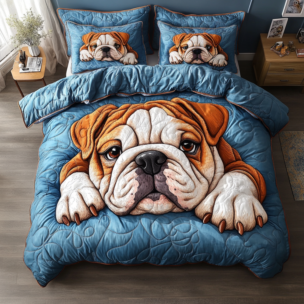 Cozy Bulldog Quilted Bedding Set Ultra-Soft Bedding Set for a Hotel-Like Experience