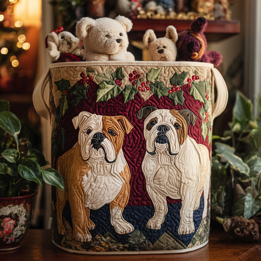 Cozy Bulldog Quilted Laundry Basket Unique Quilted Basket Gift for Holiday Season 2025