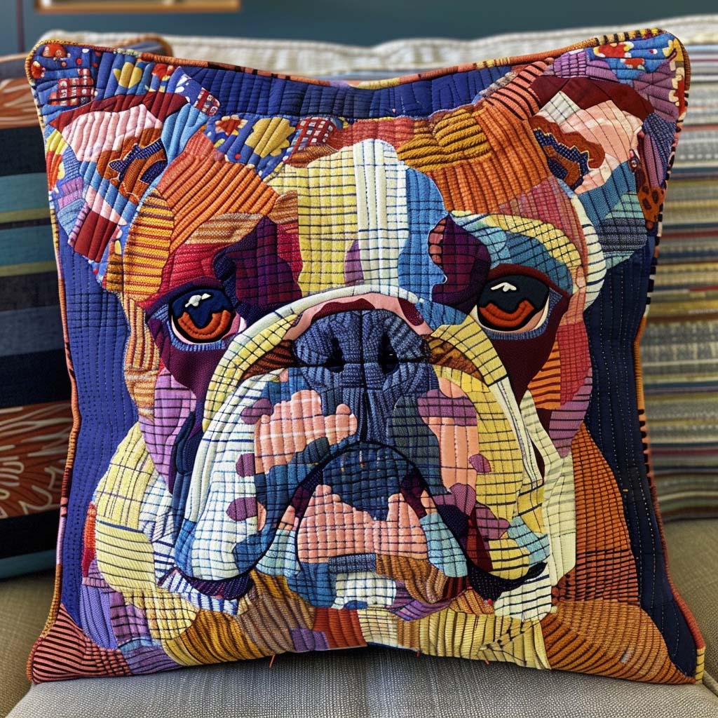 Cozy Bulldog Quilted Pillow Case Aesthetic Home Decor Dog Lover Gifts