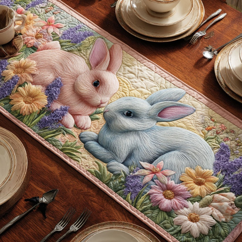 Cozy Bunny Quilted Table Runner Easter Spring Table Decor Best Gift For Easter Lovers