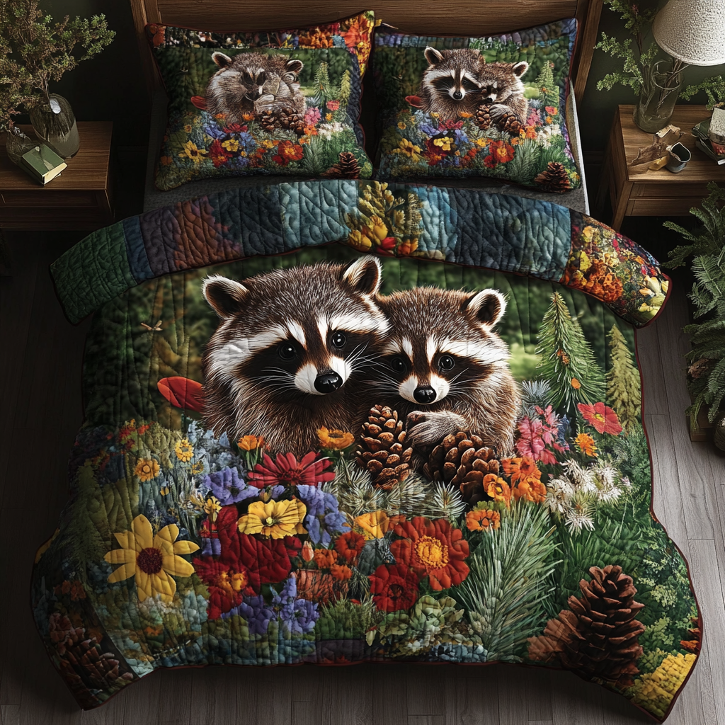 Cozy Burrow Quilted Bedding Set Holiday Duvet Cover Set Racoon Gift Ideas