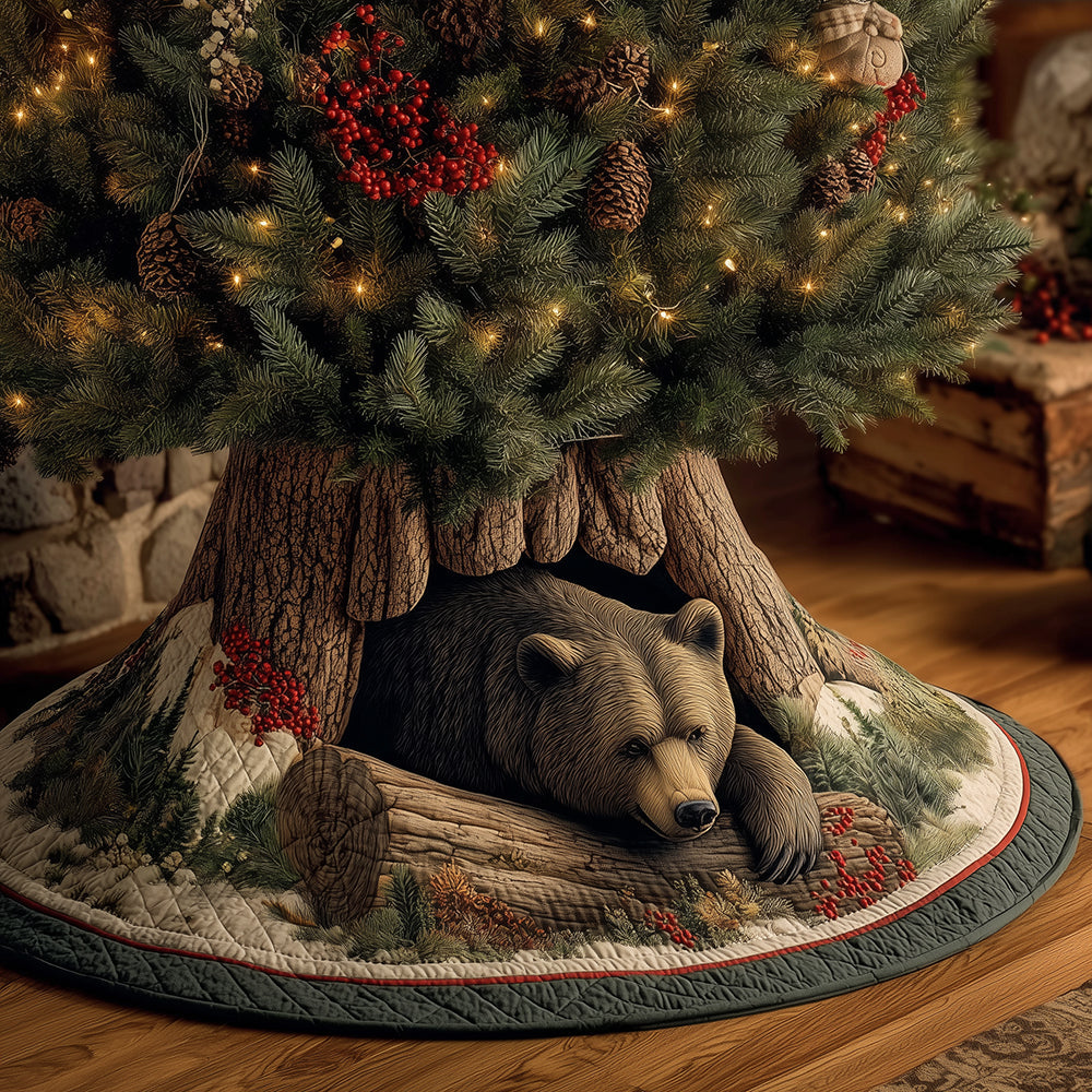 Cozy Cabin Bear Christmas Quilted Tree Skirt Xmas Decorations Gift Ideas For Bear Lovers