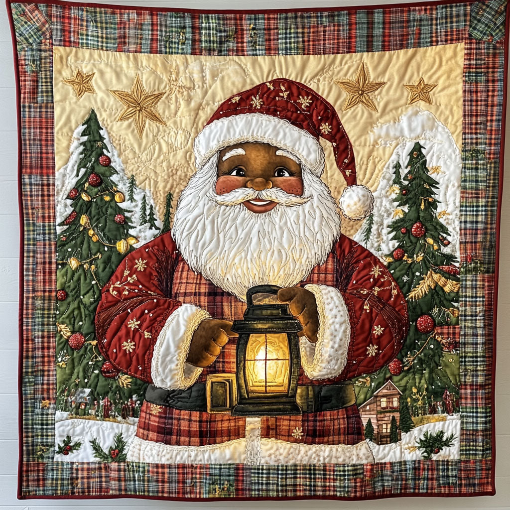 Cozy Cabin Black Santa Claus Joy Quilt Blanket King Blanket Christmas Presents For Nana