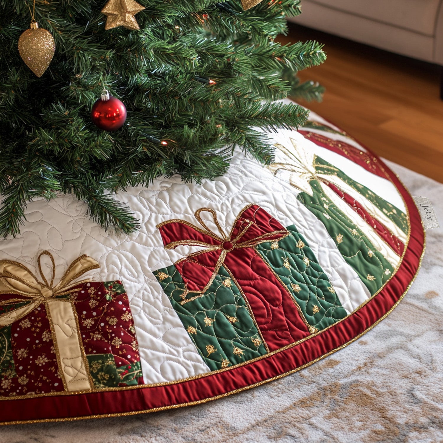 Cozy Cabin Comfort Quilted Christmas Tree Skirt Seasonal Tree Area Decoration Xmas Under-Tree Decoration