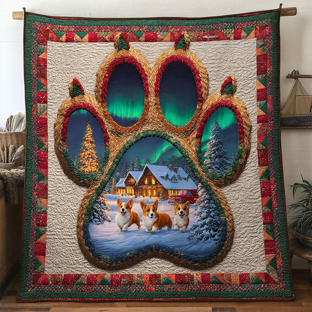 Cozy Cabin Corgi Paw Quilt Blanket Christmas Throws Corgi Christmas Gifts for Mom