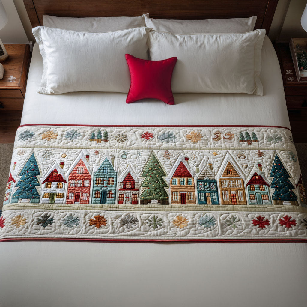 Cozy Cabin Fir Quilted Bed Runner Christmas Bedding Ideas Family Christmas Presents