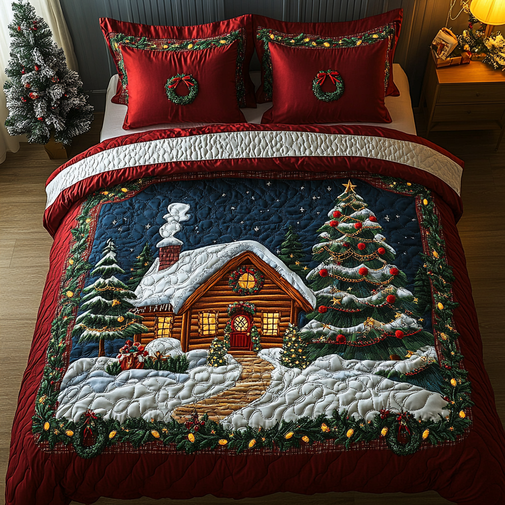 Cozy Cabin Quilted Bedding Set Holiday Duvet Covers Christmas Gifts For Her
