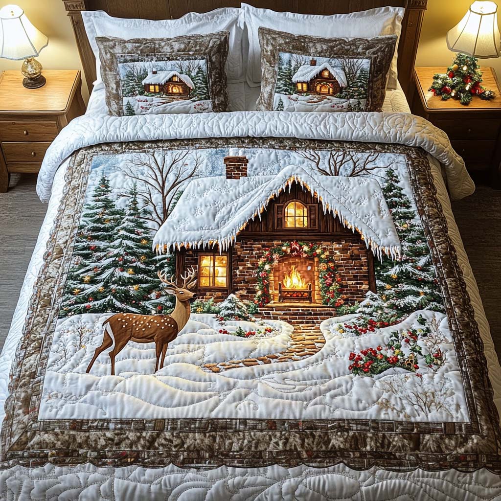 Cozy Cabin Quilted Bedding Set Twin Comforter Sets Christmas Gift For Kids