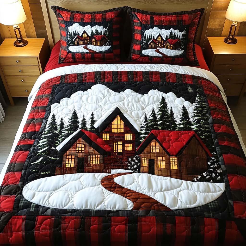 Cozy Cabins Quilted Bedding Set Holiday Duvet Sets Good Family Christmas Present