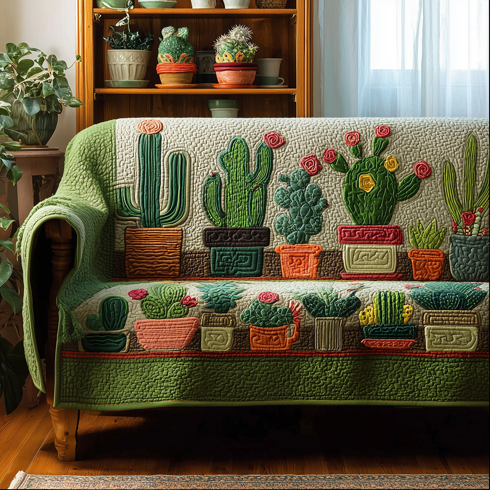 Cozy Cactus Vibe Quilted Sofa Cover Sofa Chaise Cover Good Gifts For Grandma