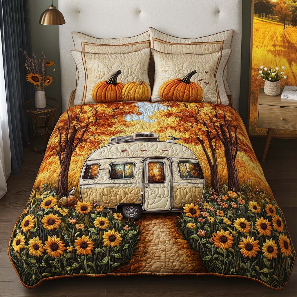 Cozy Camper Path Quilted Bedding Set Autumn Bed Sheet Set Great Presents For Campers