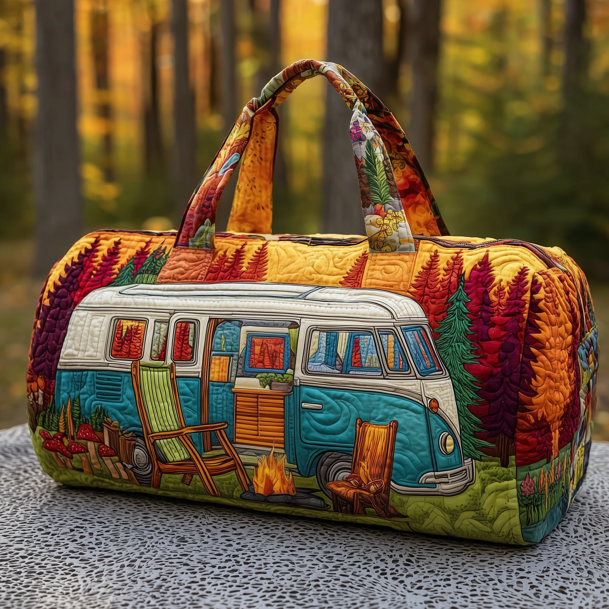 Cozy Camper Quilted Duffle Bag Compact And Spacious