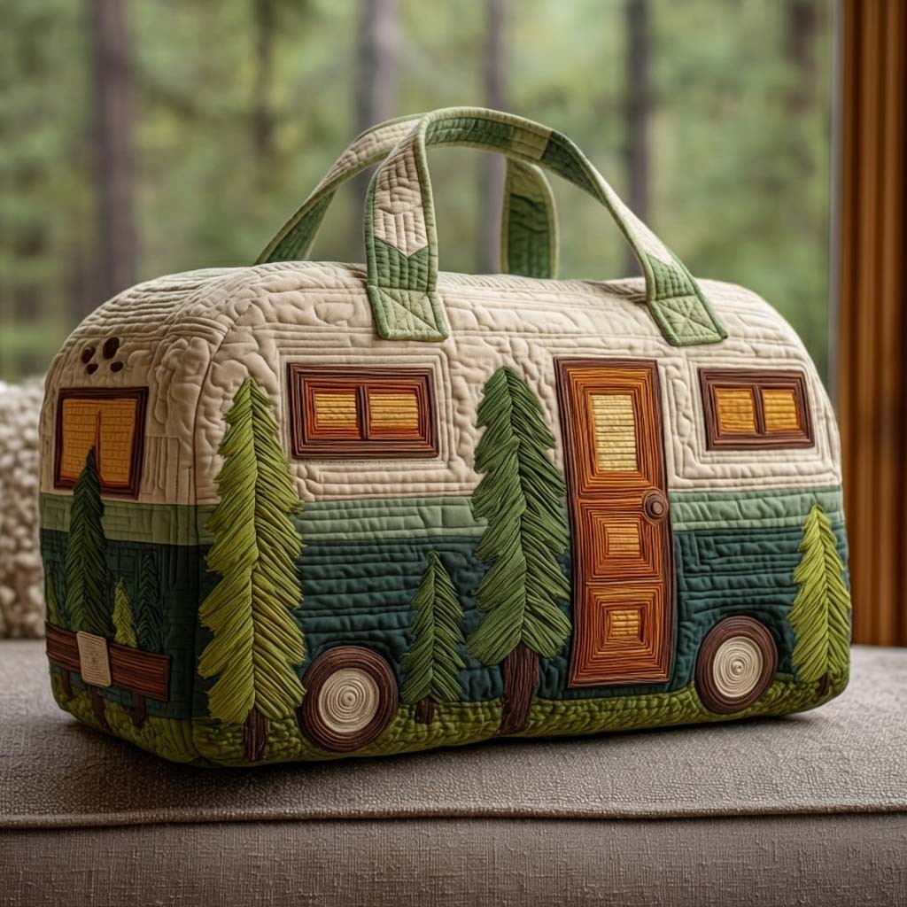 Cozy Camper Quilted Duffle Bag Cute Travel Bag Best Gift For Camping RV Lovers Outdoor Adventure Trips