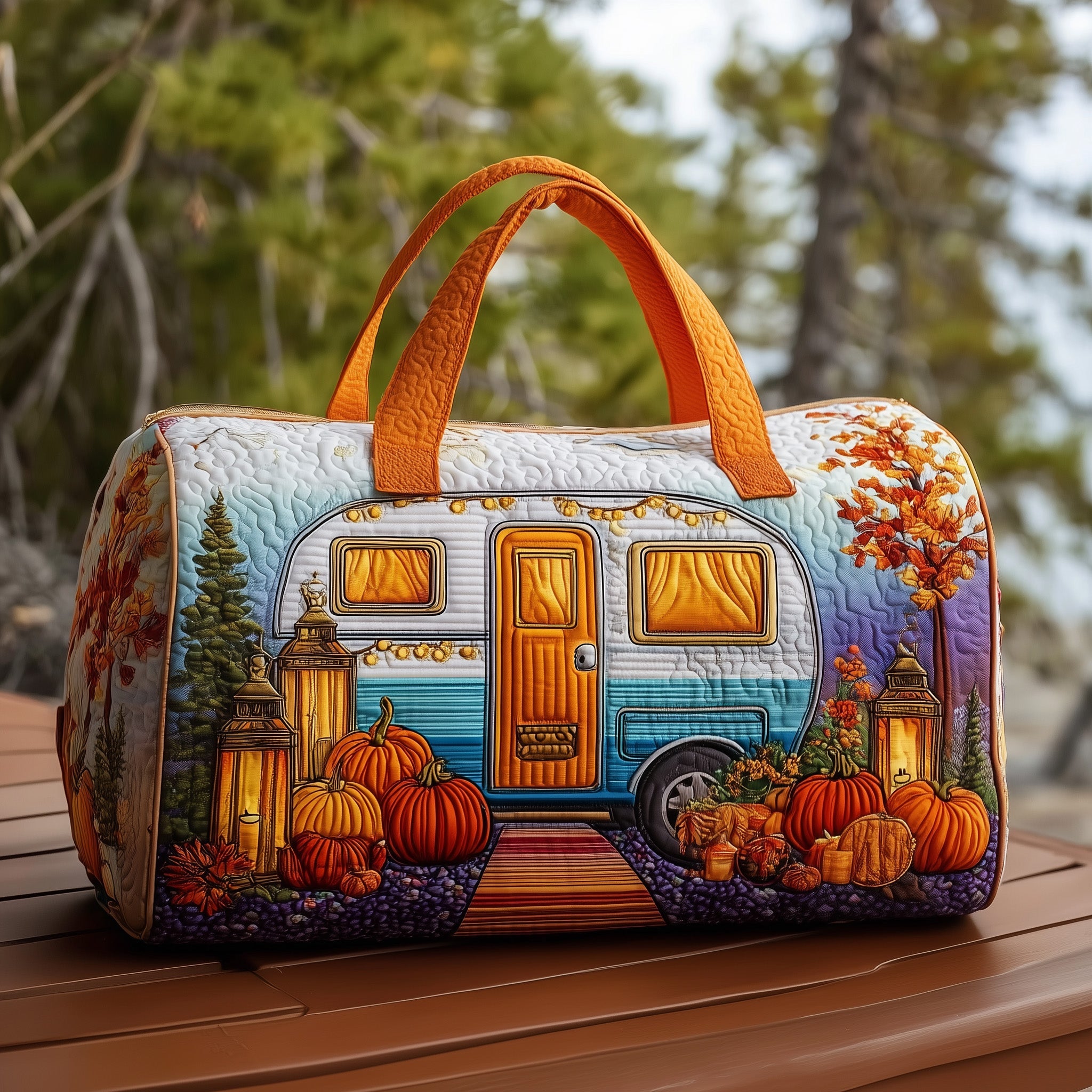Cozy Camper Quilted Duffle Bag Easy To Clean Surface