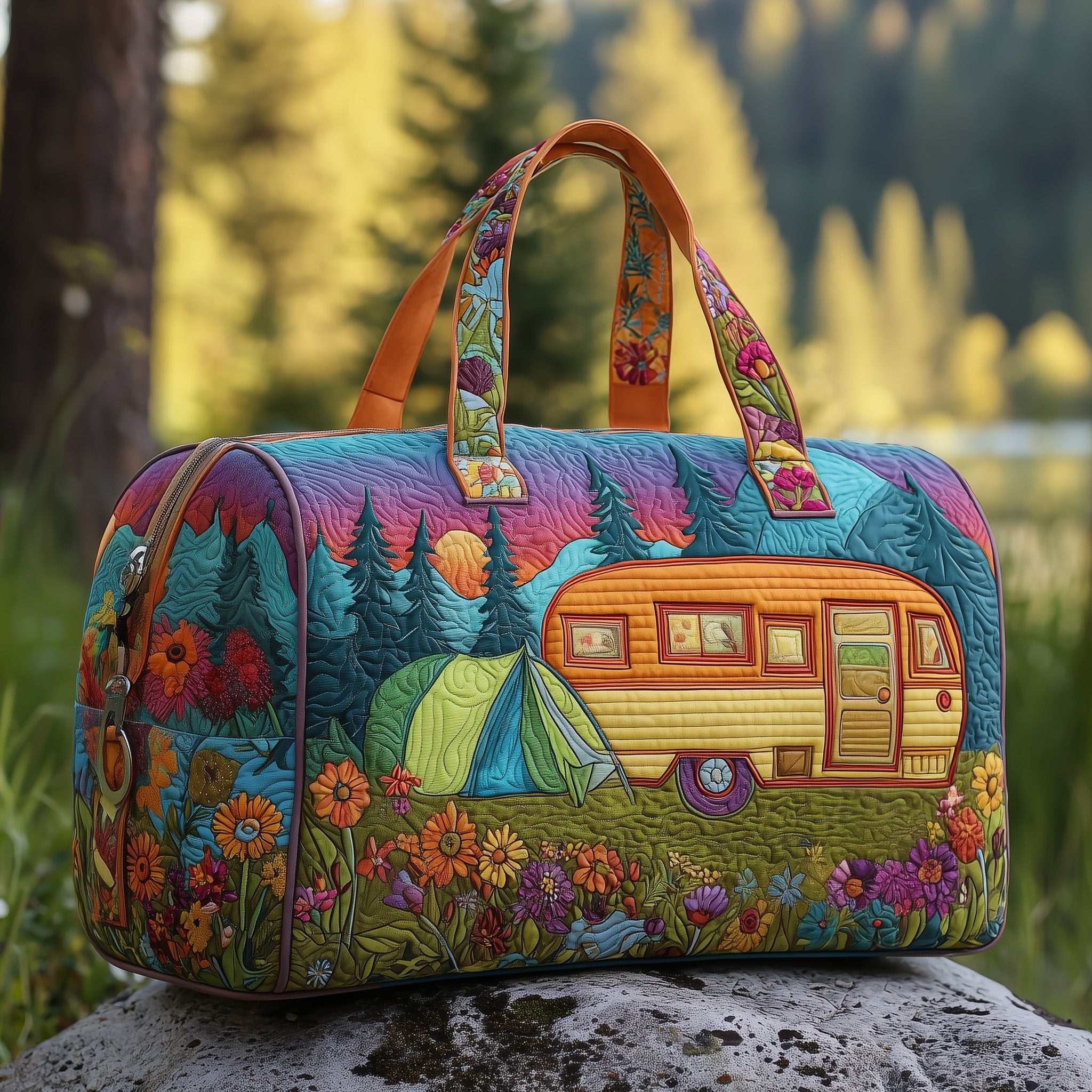 Cozy Camper Quilted Duffle Bag For School And Gym