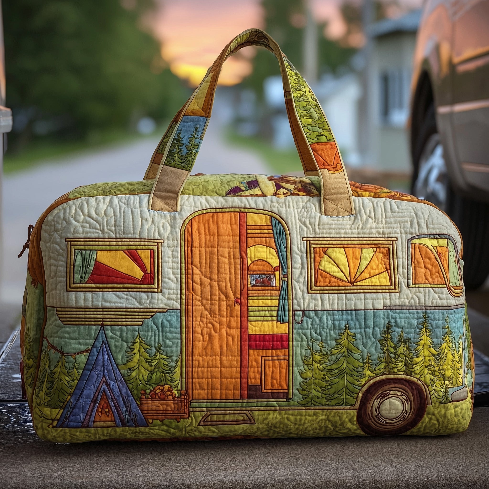 Cozy Camper Quilted Duffle Bag For Work And Travel