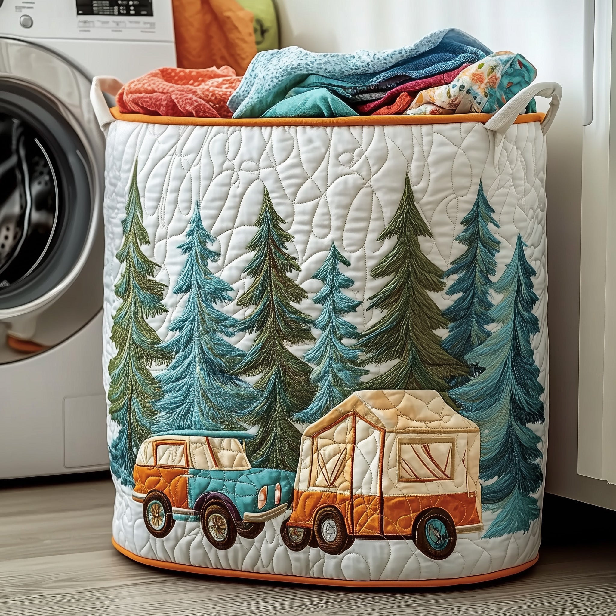 Cozy Camper Quilted Laundry Basket Camping Gifts For Friends