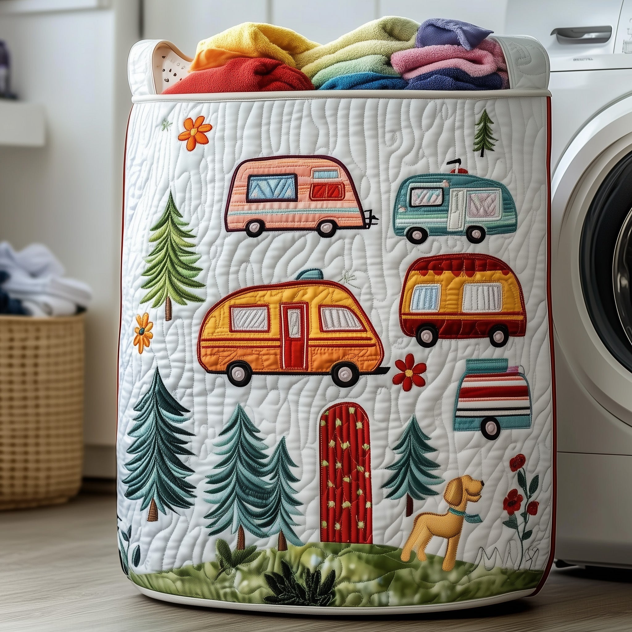 Cozy Camper Quilted Laundry Basket Cute Camping Gifts For Family