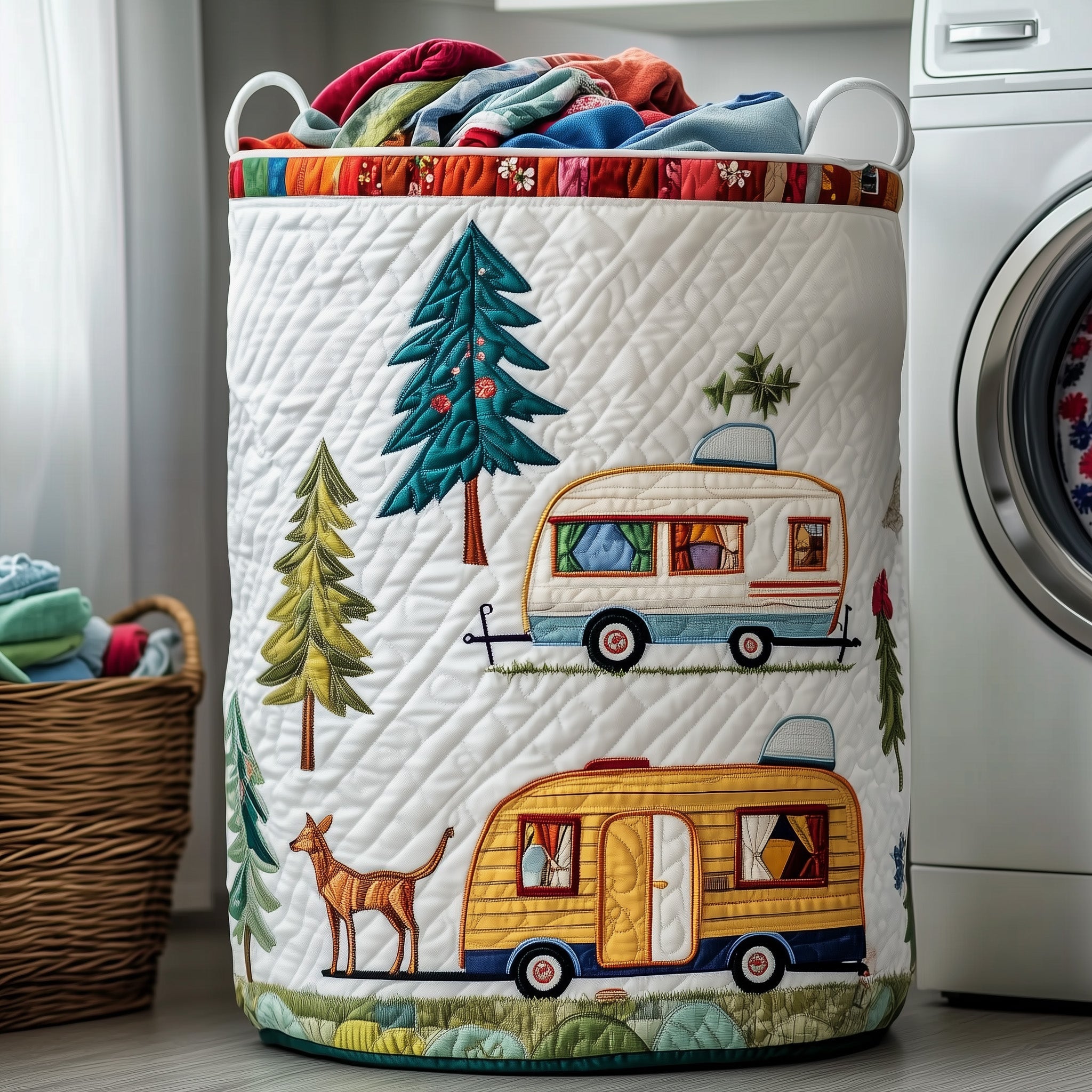 Cozy Camper Quilted Laundry Basket Gifts For People Who Loves Camping