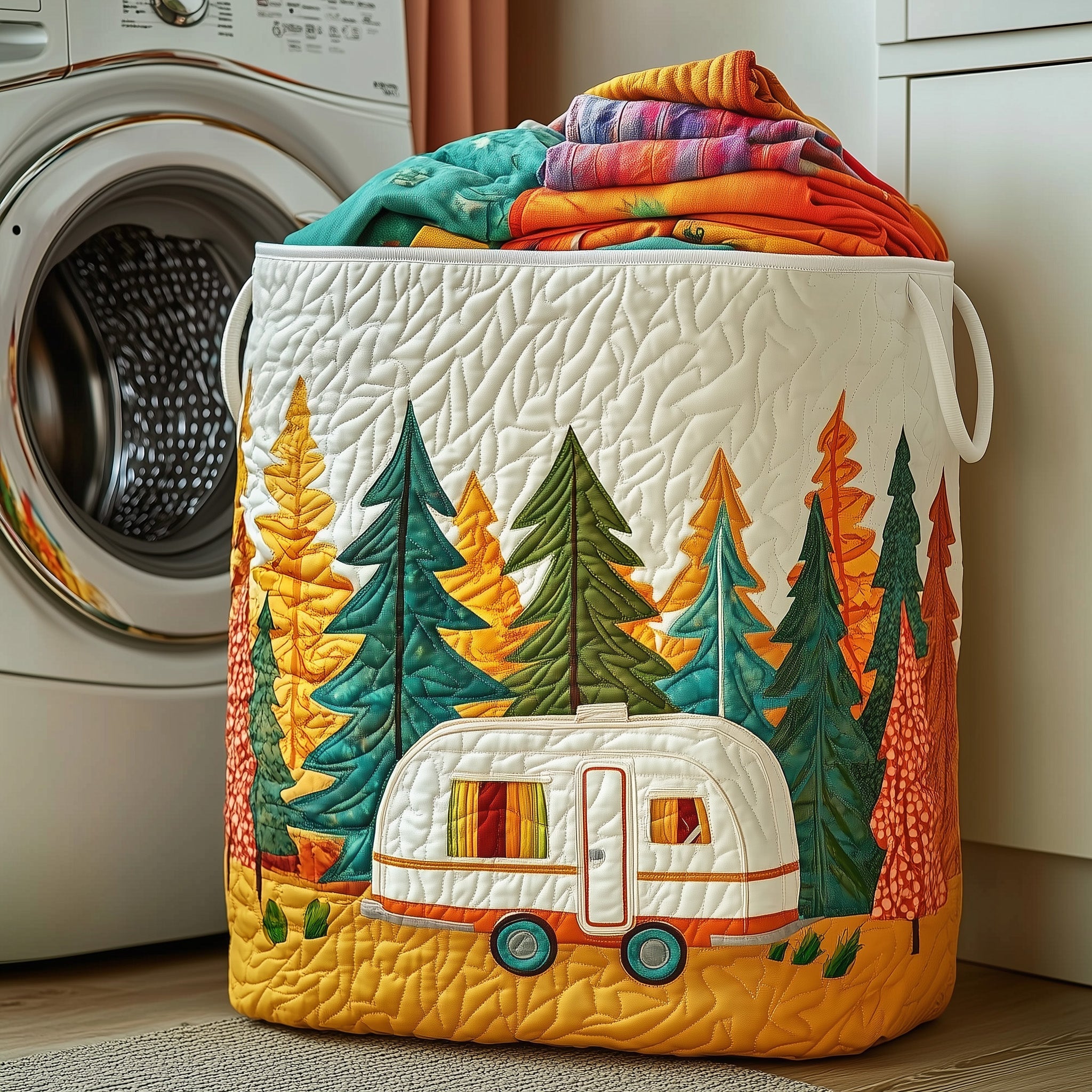 Cozy Camper Quilted Laundry Basket Gifts For Somone Who Loves Camping