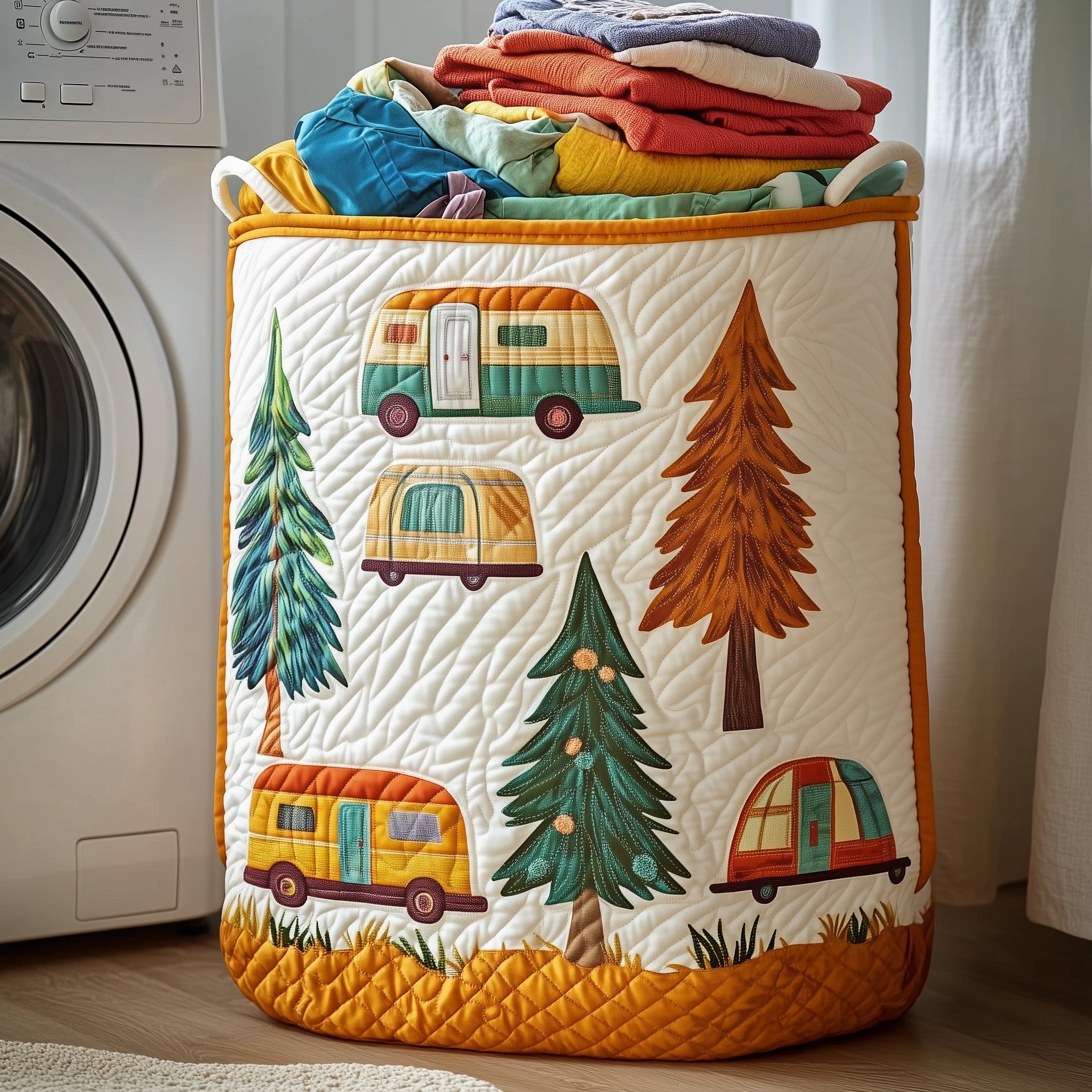 Cozy Camper Quilted Laundry Basket Special Camping Gifts For Mom and Wife