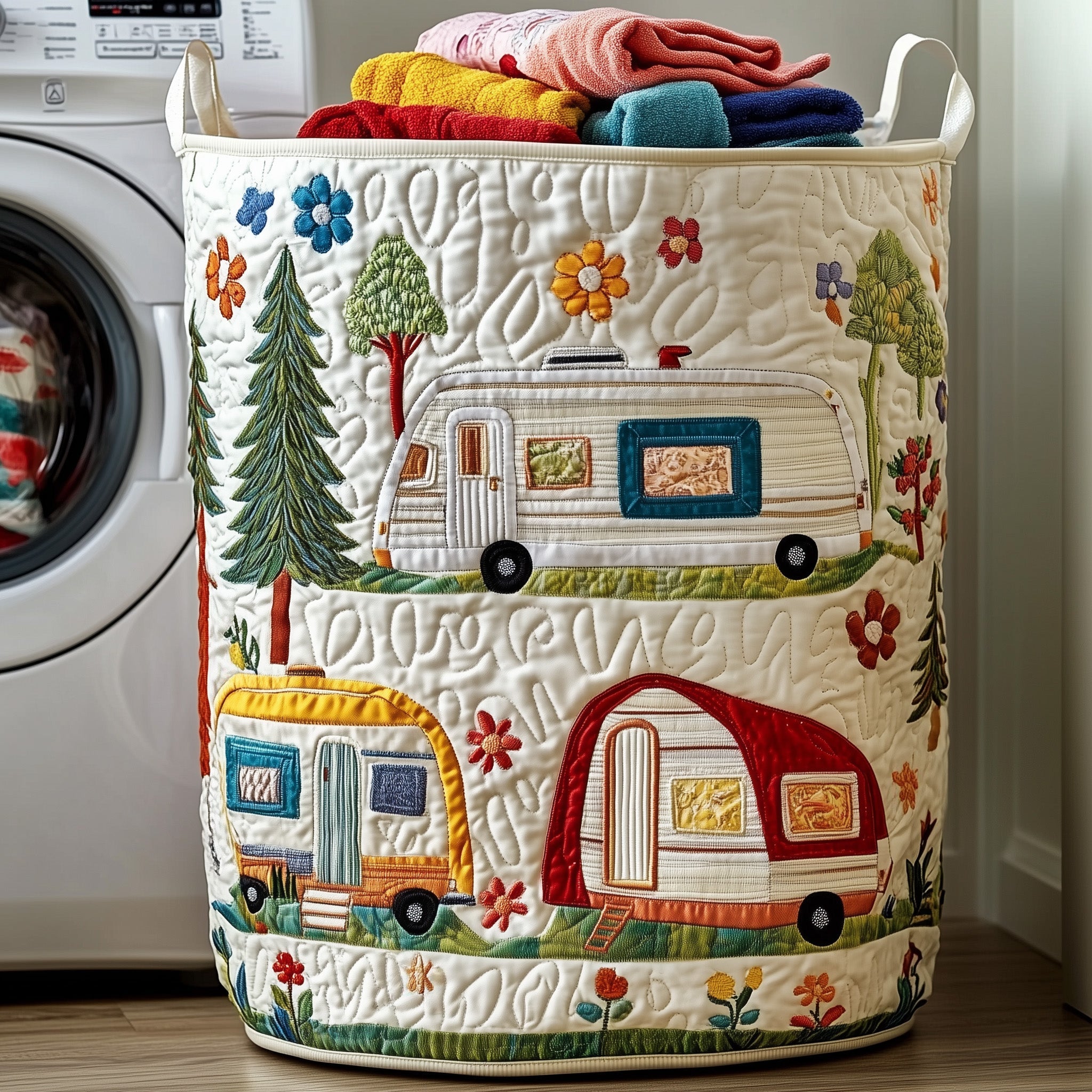 Cozy Camper Quilted Laundry Basket Themed Camping Gifts Items