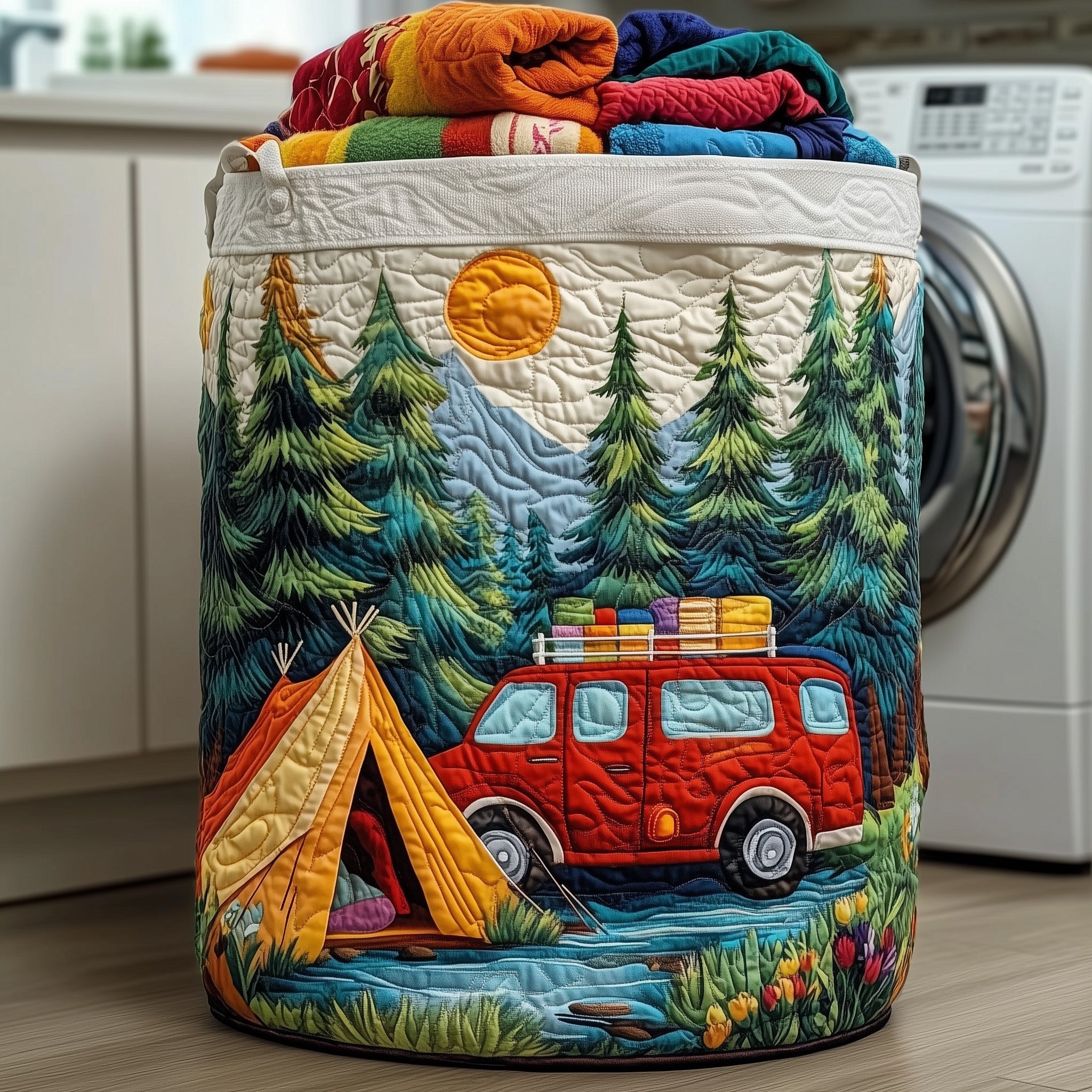 Cozy Camper Quilted Laundry Basket Unique Camping Themed Gifts