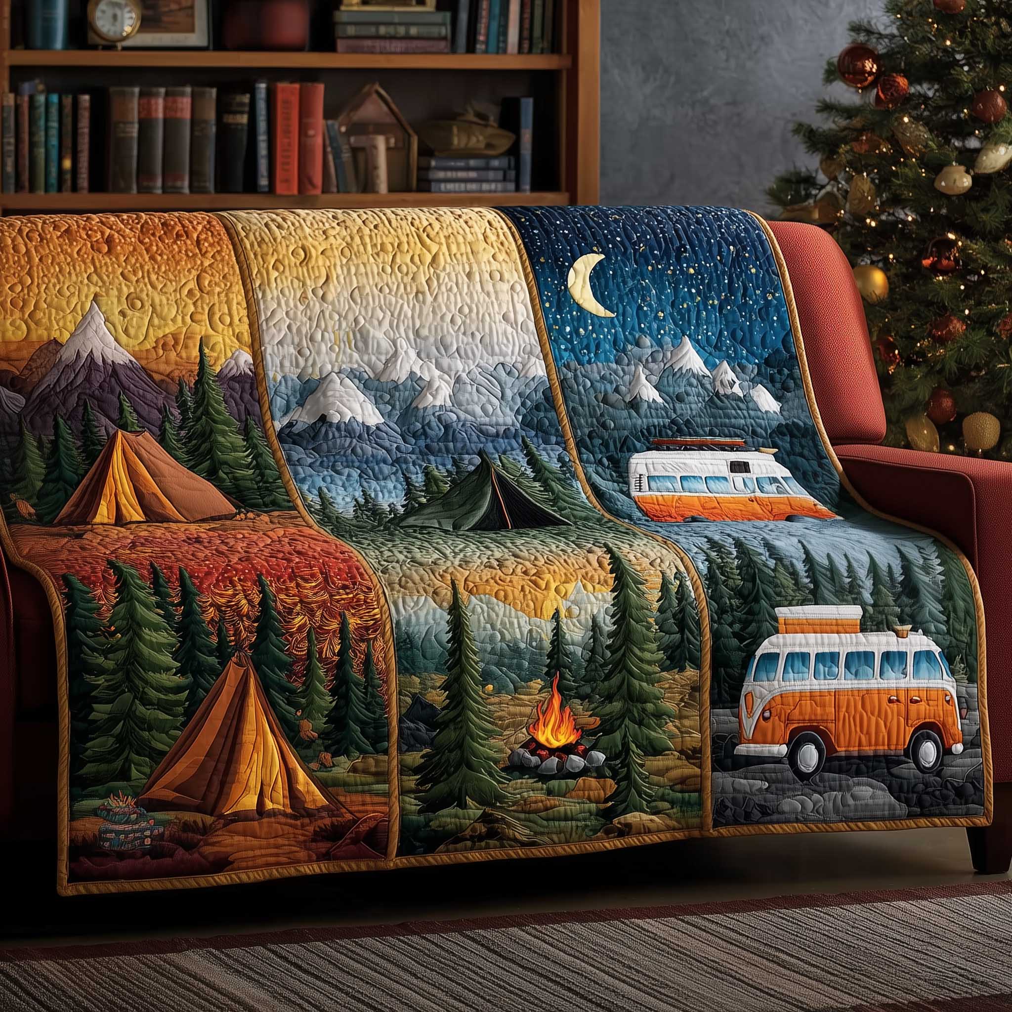 Cozy Camper Quilted Sofa Cover Retro RV Camping Theme Gifts For A Sky Trip