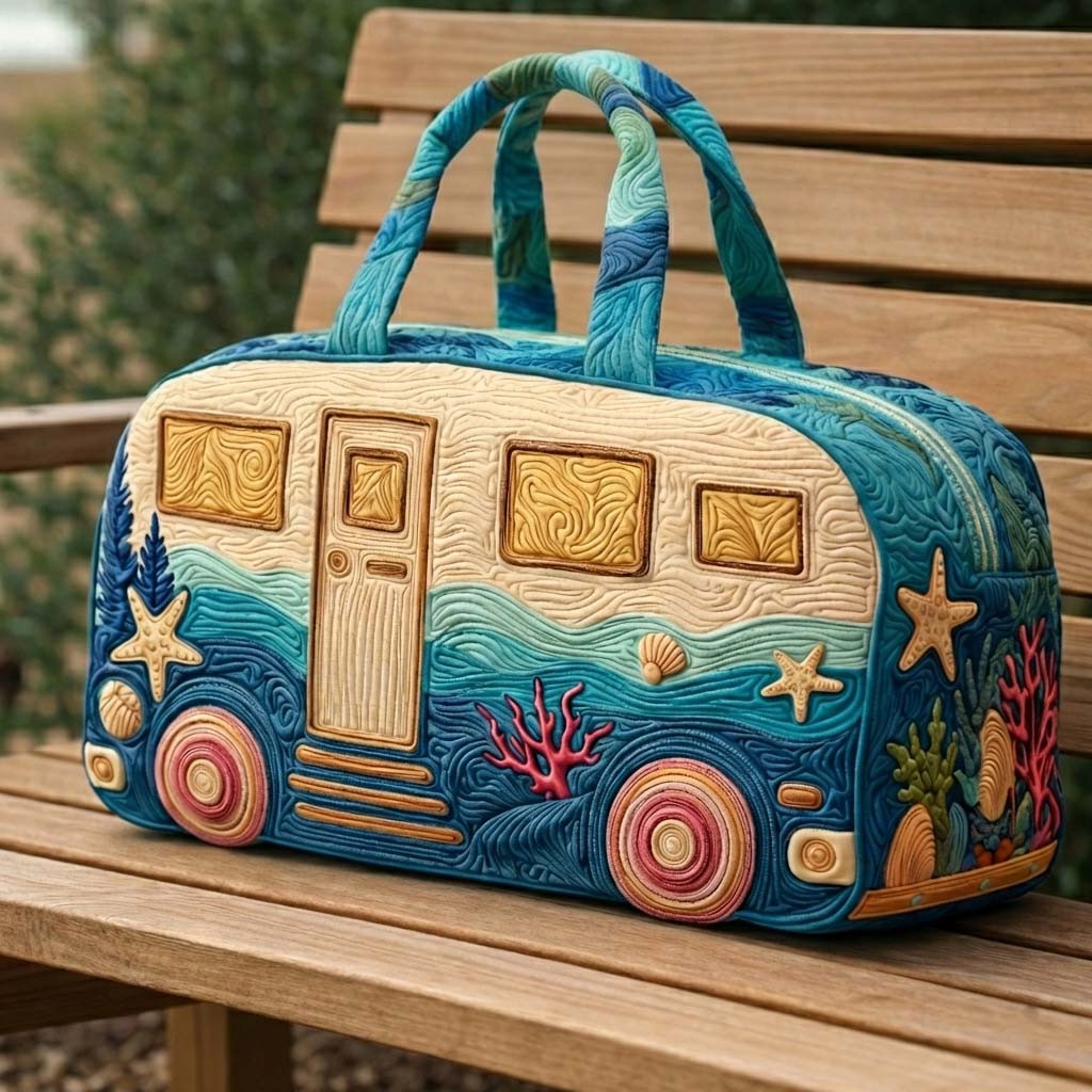 Cozy Camper Vintage Trailer Quilted Duffle Bag Retro Camping Travel Bags Best Gift For Wife