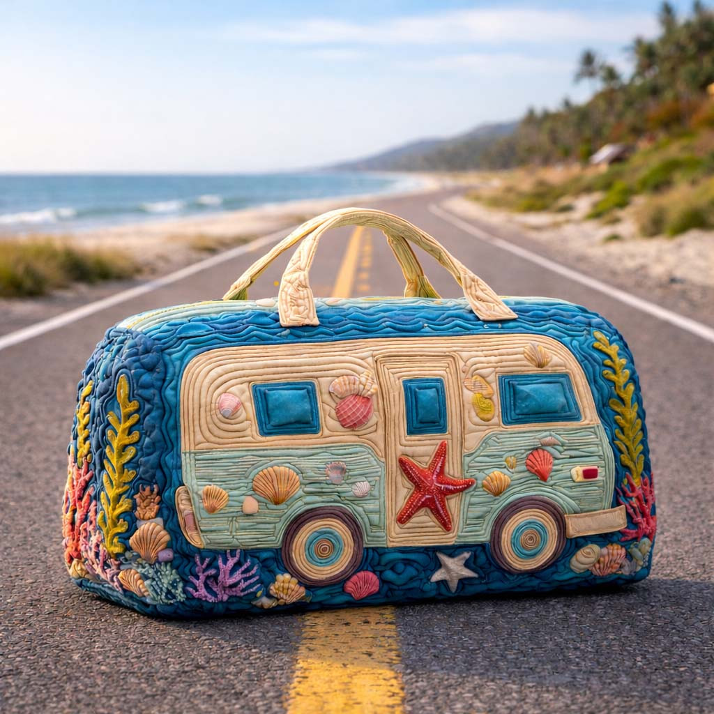 Cozy Camper Vintage Trailer Quilted Duffle Bag Retro Camping Travel Bags For Mom Best Gift