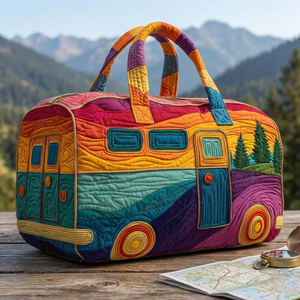 Cozy Camper Vintage Trailer Quilted Duffle Bag Retro Camping Travel Bags For Women Best Gift