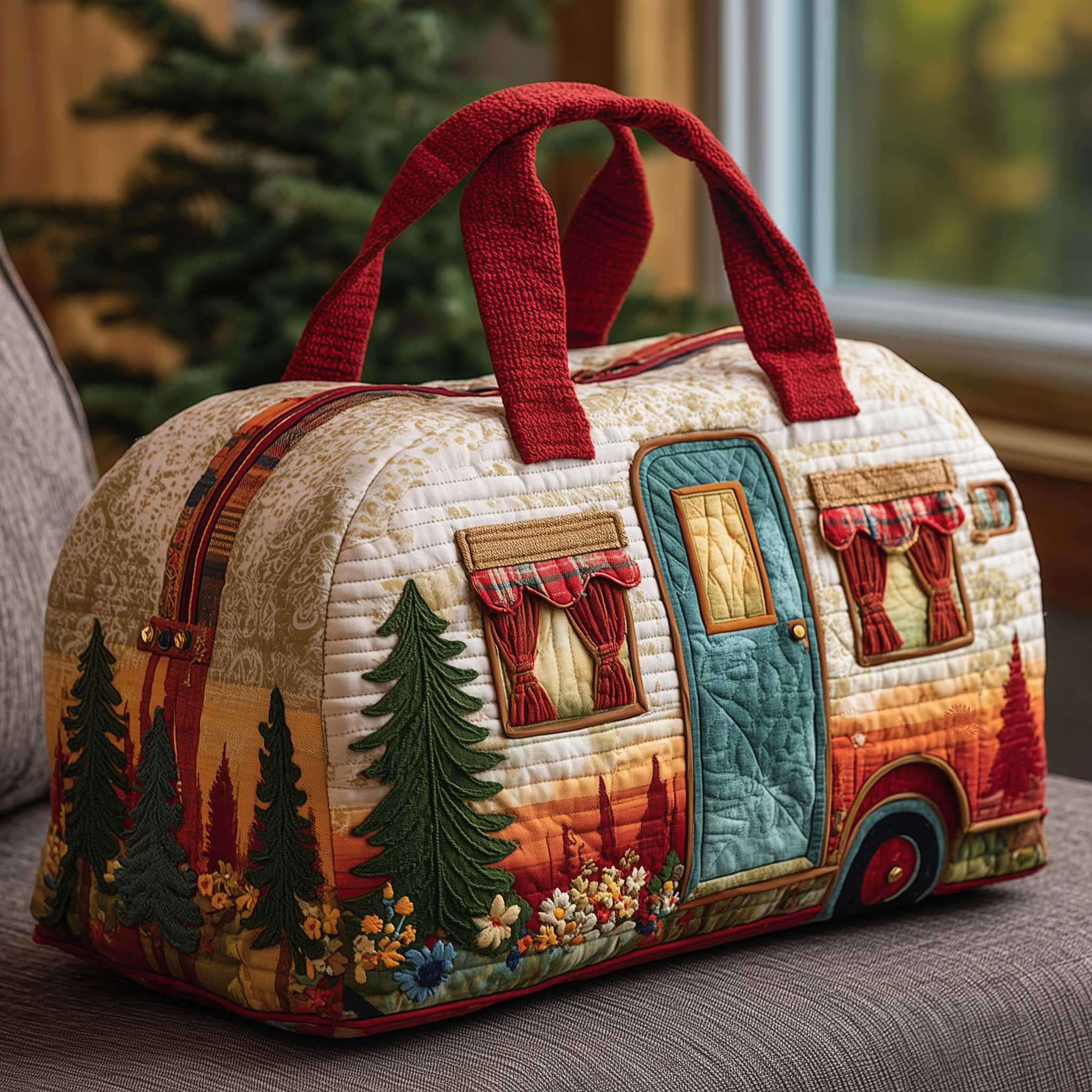Cozy Camper Vintage Trailer Quilted Duffle Bag Retro Camping Travel Bags For Women Best Gift Ideas