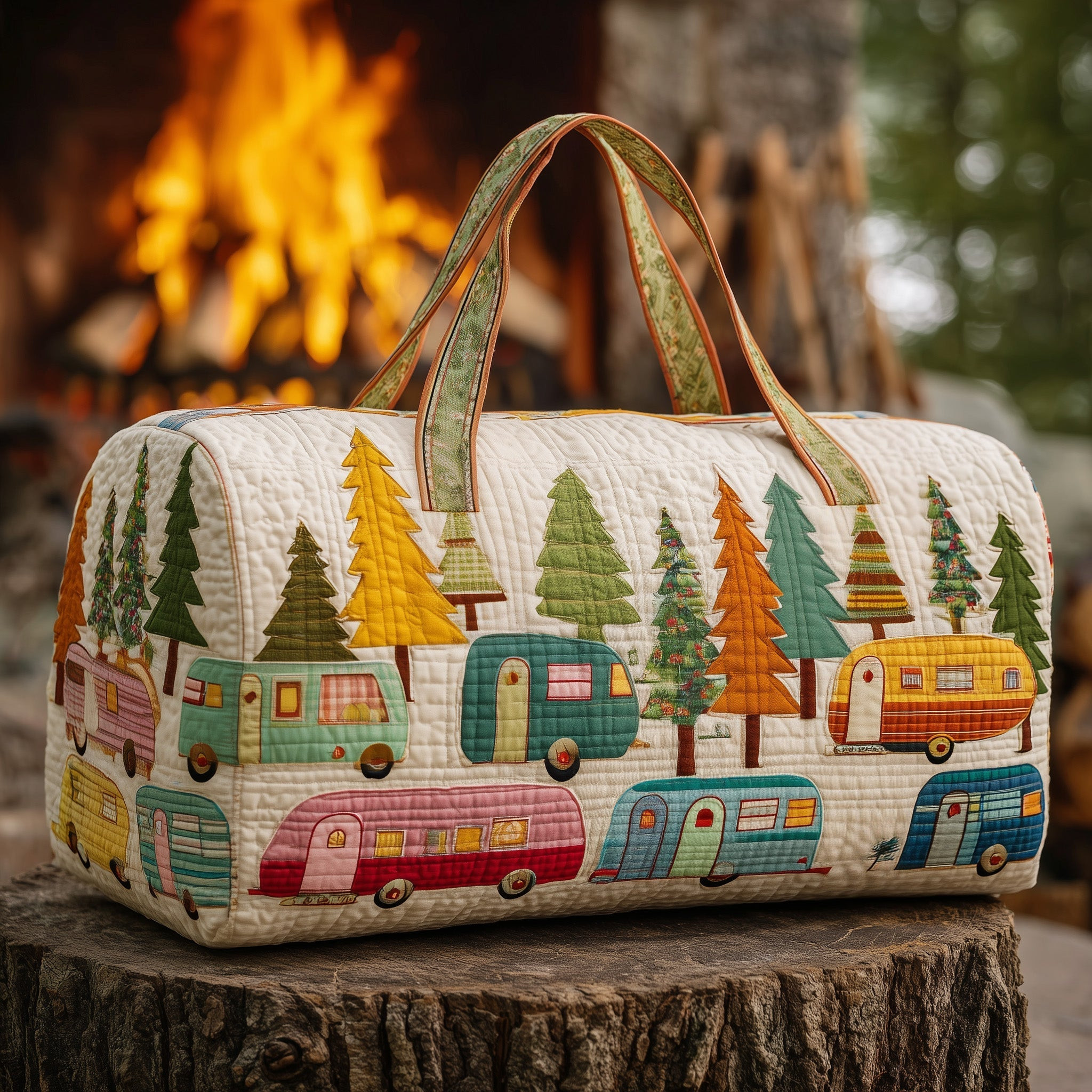 Cozy Camper Vintage Trailer Quilted Duffle Bag Retro Camping Travel Bags For Women Best Gift Ideas