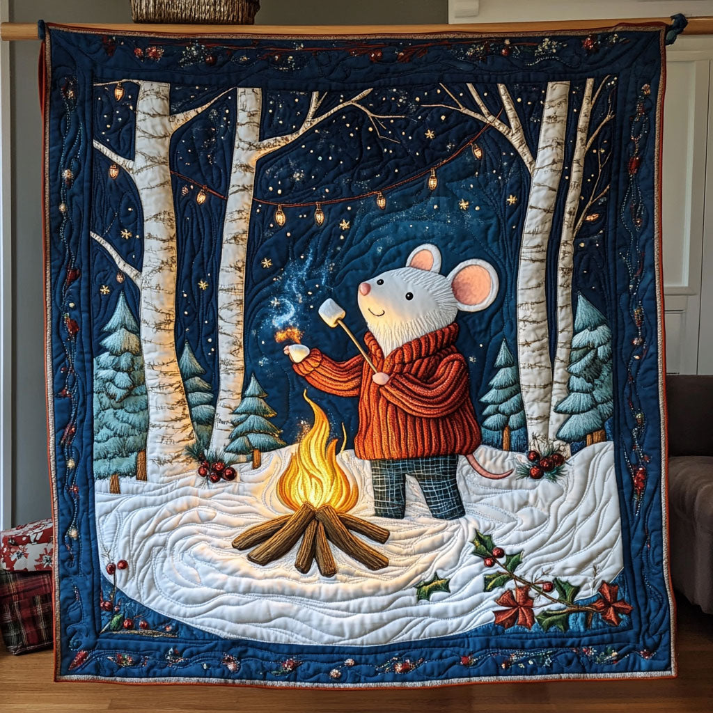 Cozy Camping Nightout With White Mouse Quilt Classic Quilt Blanket for Cozy and Warm Nights