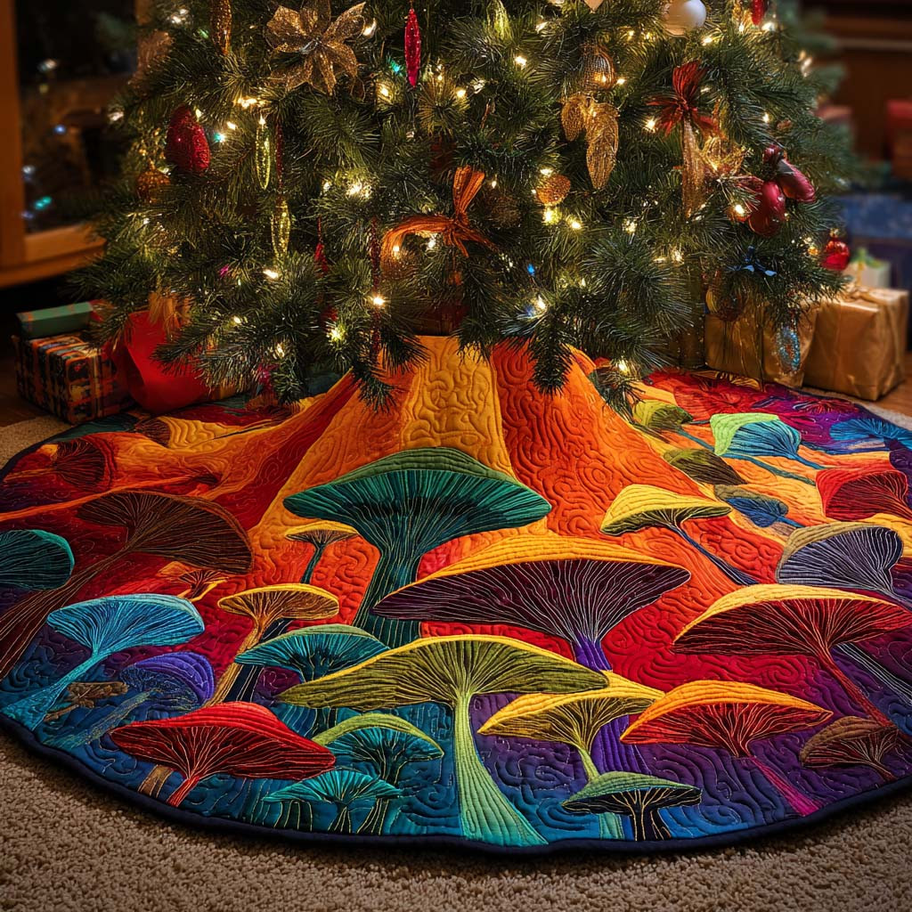 Cozy Cap Christmas Quilted Tree Skirt Nature Themed Mushroom Lover Christmas Gift