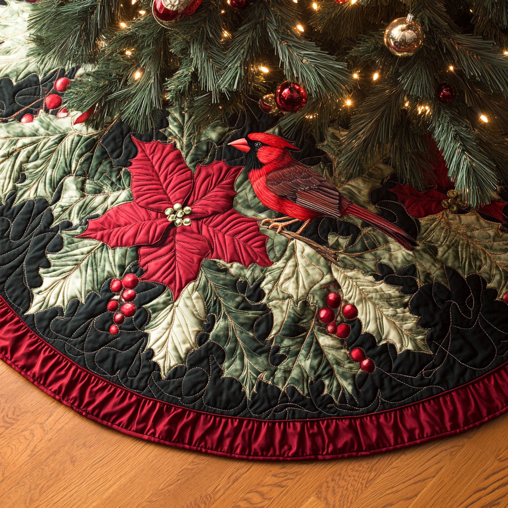 Cozy Cardinal Quilted Tree Skirt Christmas Tree Base Cover Gifts For Mum Christmas