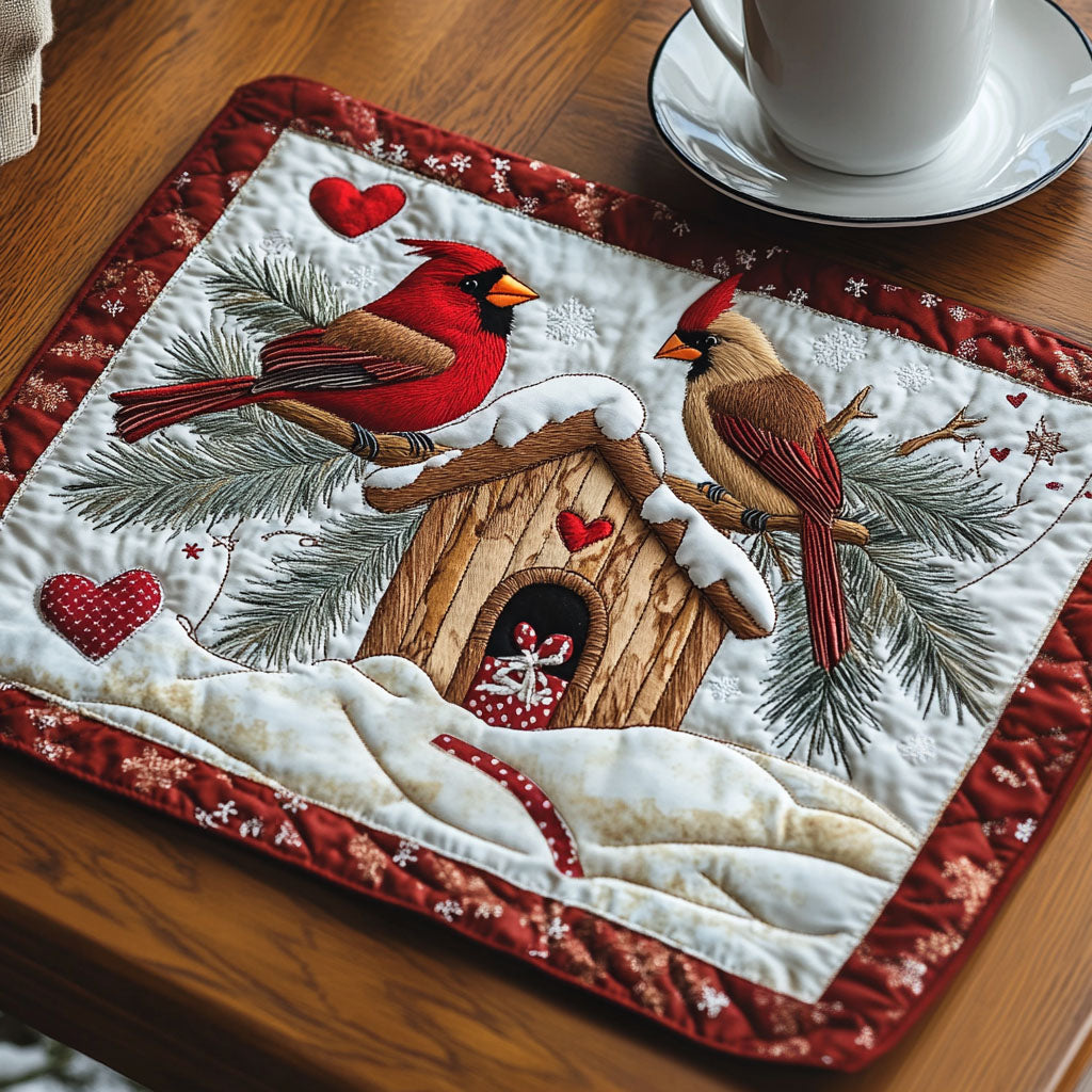 Cozy Cardinals Quilted Placemat Christmas House Decor Bird Gifts For Bird Lovers