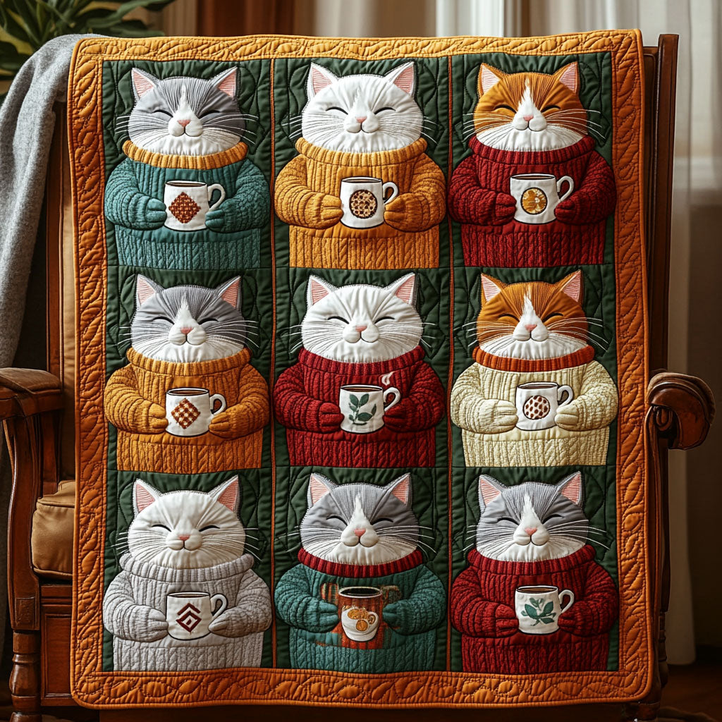 Cozy Cat Coffee Quilt Blanket Cat Blanket Design Christmas Presents For Cat Lovers