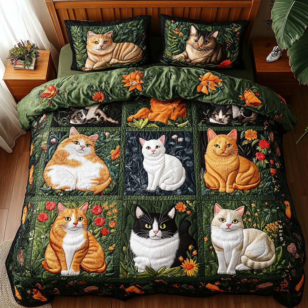 Cozy Cat Dreams Quilted Bedding Set Soft and Cozy Bedding Set for Comfortable Sleep