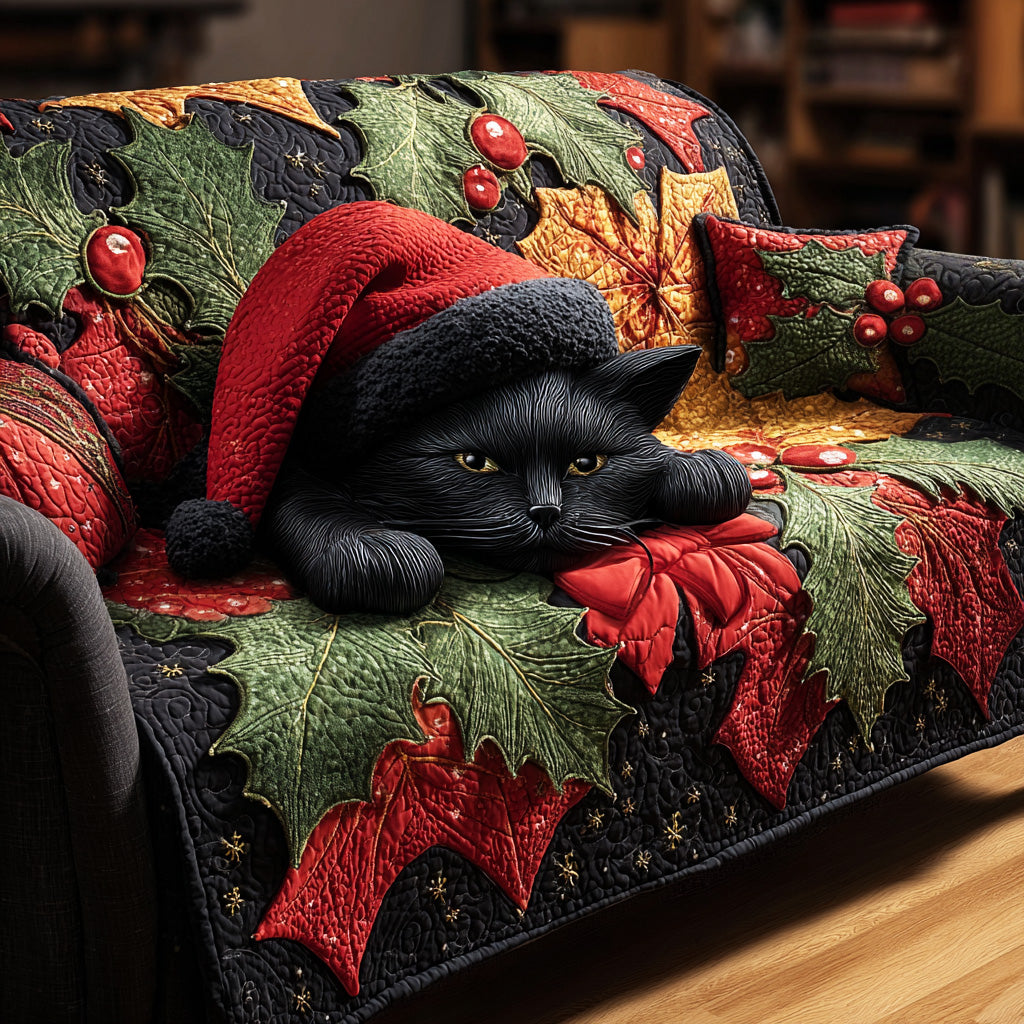 Cozy Cat Eve Quilted Sofa Cover Christmas Living Decor Xmas Gifts For Cat Lovers