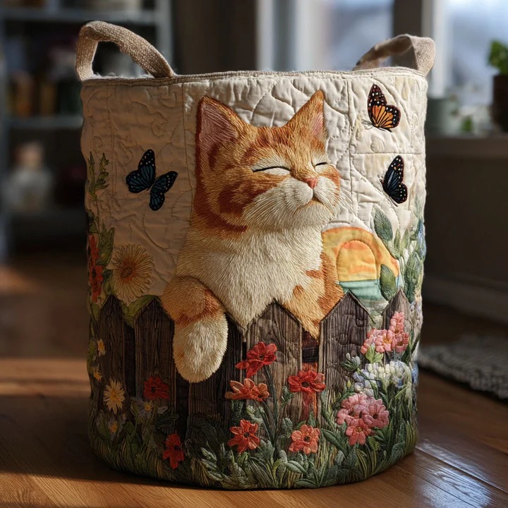 Cozy Cat Haven Quilted Laundry Basket Boho Warm Cat Home Storage Best Gift For Cat Lovers