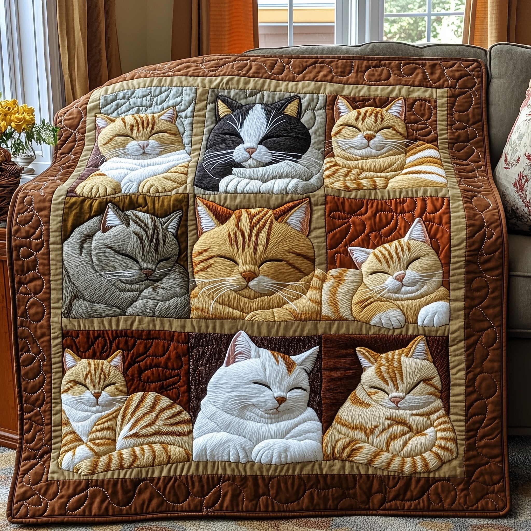 Cozy Cat Nap Quilted Blanket Sofa Throw BlanketCat Person Gifts Christmas