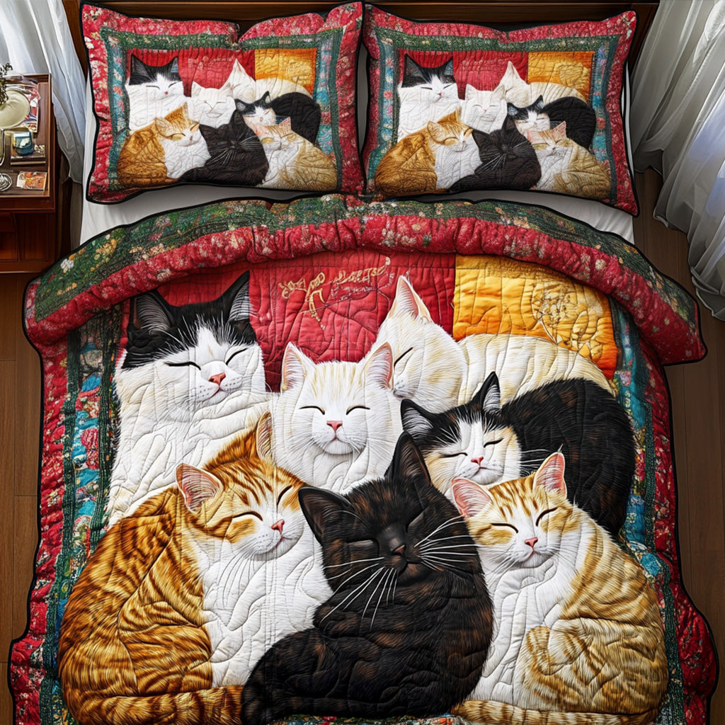 Cozy Cat Quilted Bedding Set Christmas Comforter Xmas Gifts For Daughters