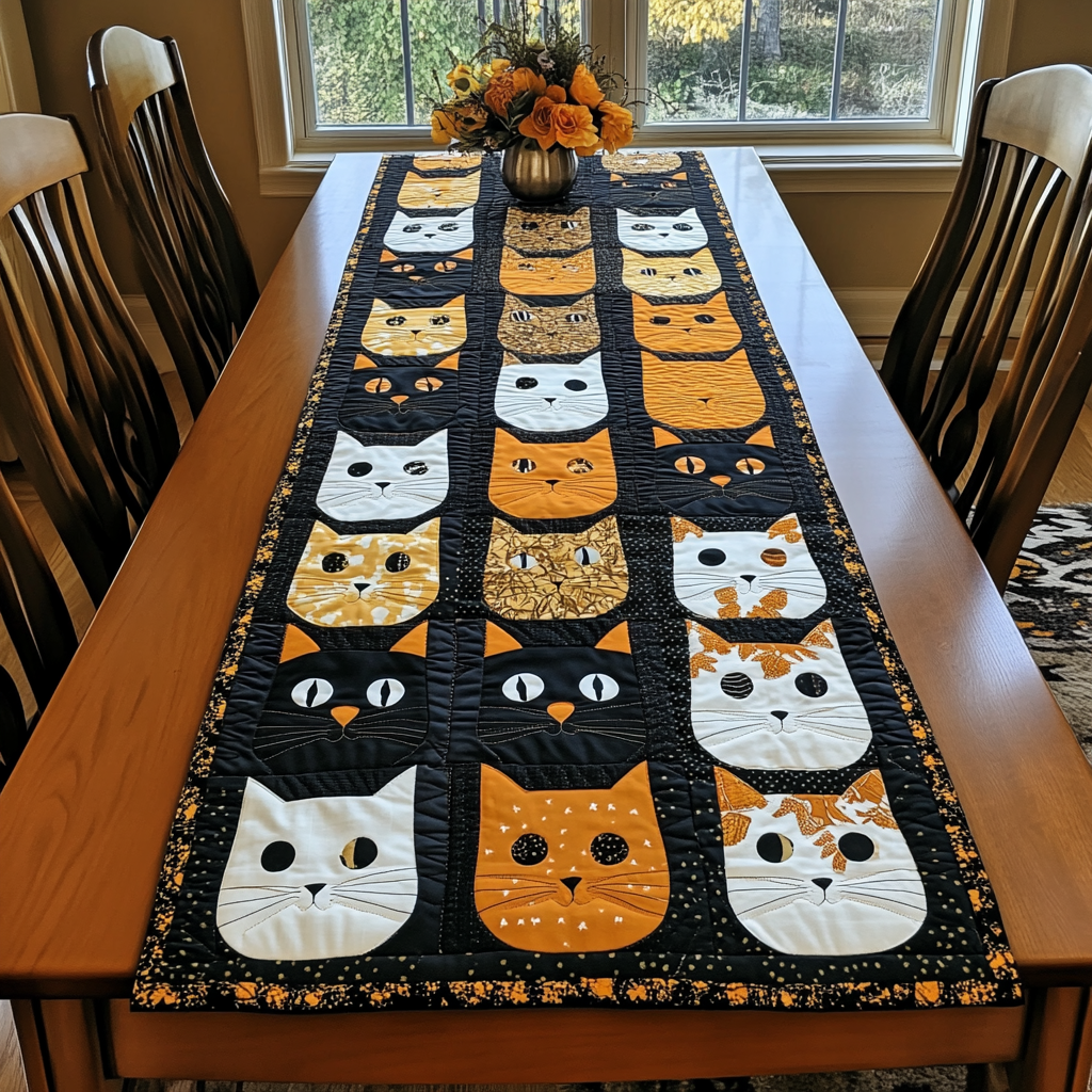 Cozy Cat Quilted Table Runner Dining Decor Cat And Owner Gifts
