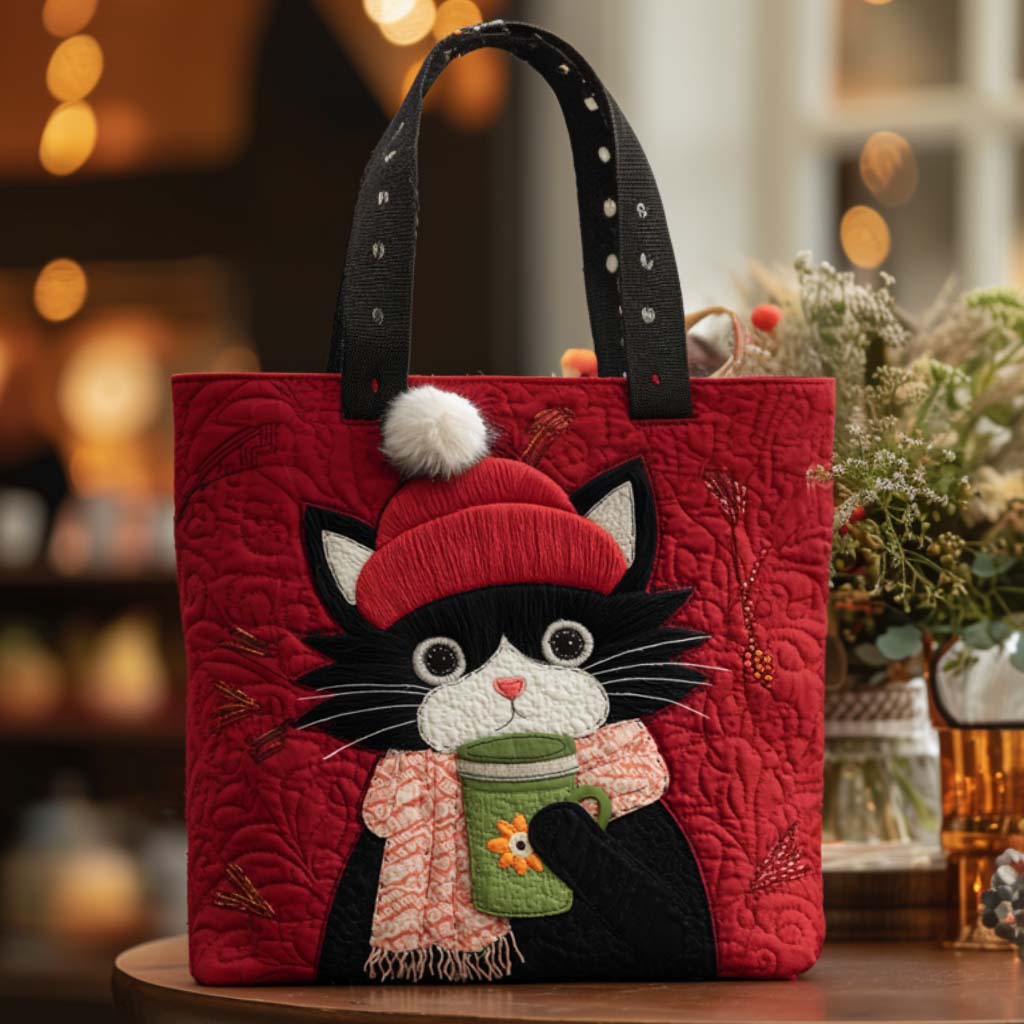 Cozy Cat Quilted Tote Bag Cat Lover Gifts For Kids