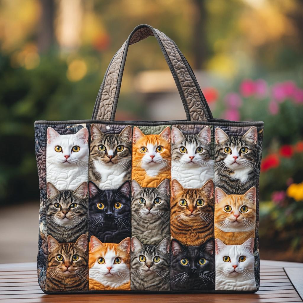 Cozy Cat Quilted Tote Bag Unusual Gifts For Cat Lovers