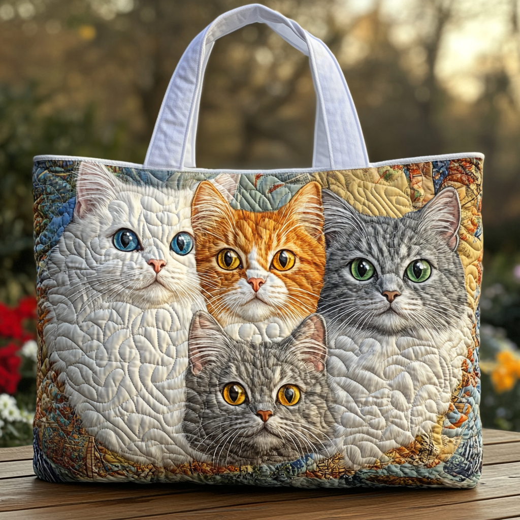 Cozy Cat Quilted Tote Bag Xmas Presents For Cat Lovers