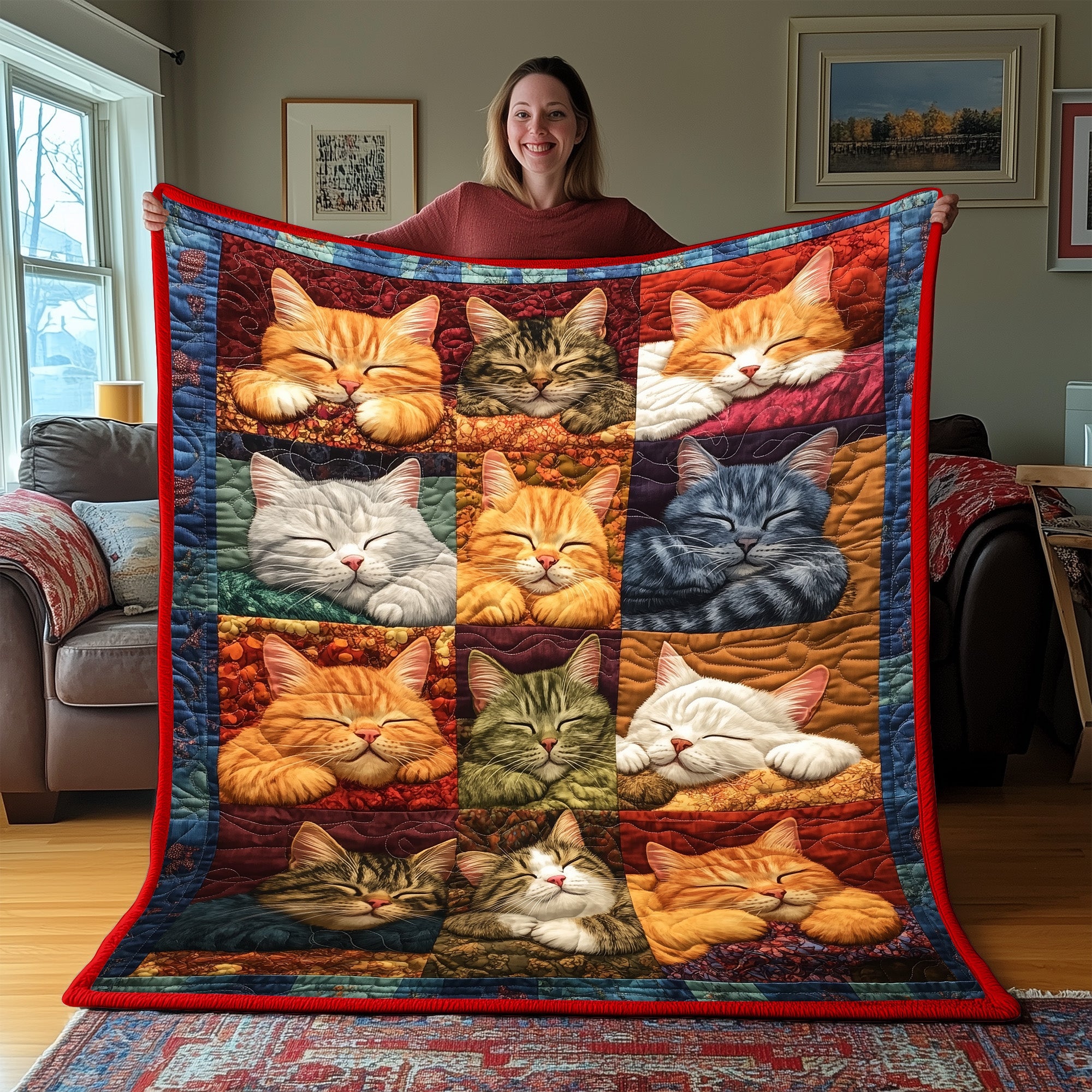 Cozy Catnap Quilted Blanket Cute Cozy BlanketCat Lover Presents Xmas Holiday
