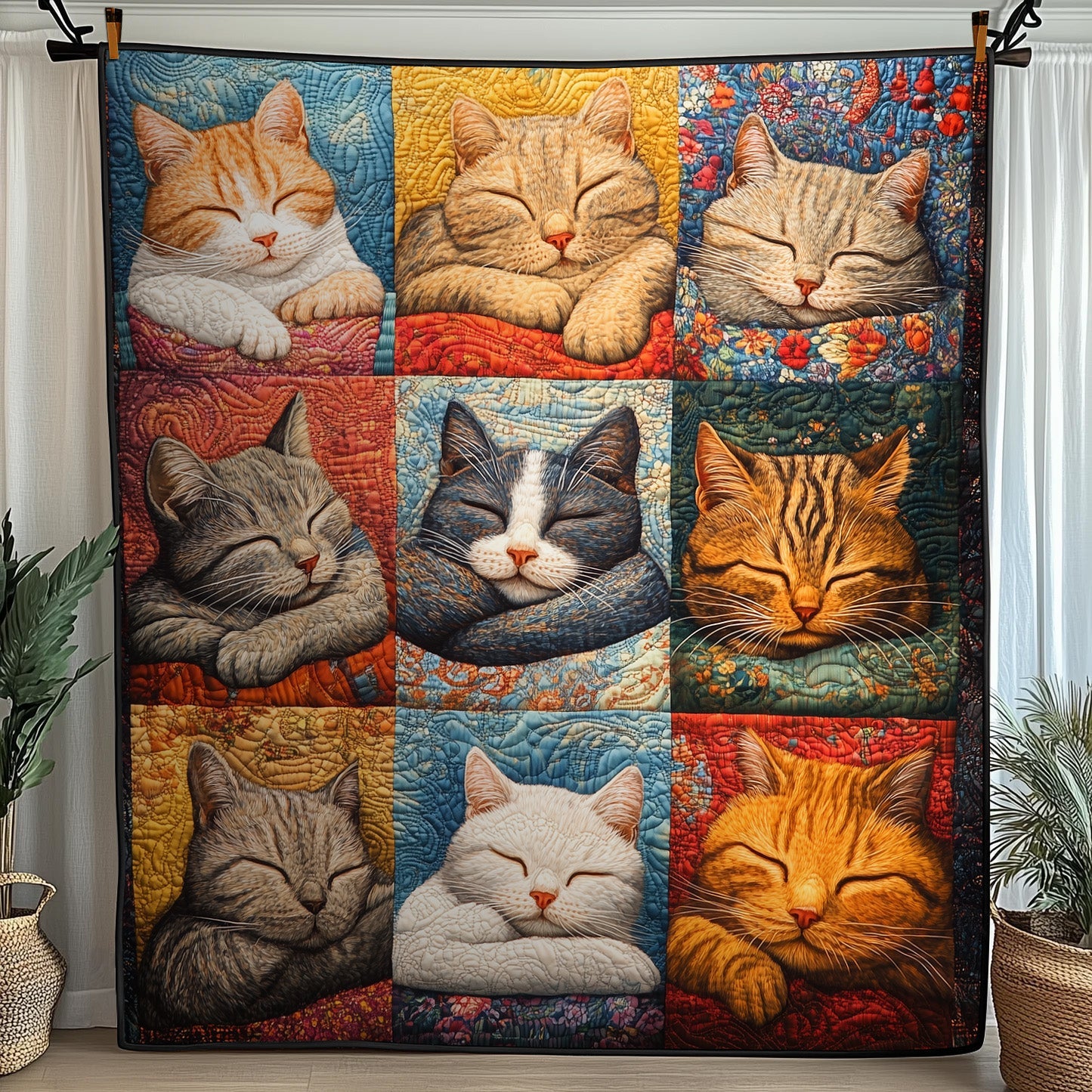 Cozy Catnap Quilted Blanket Cute Cozy BlanketGift Baskets For Cat Lovers