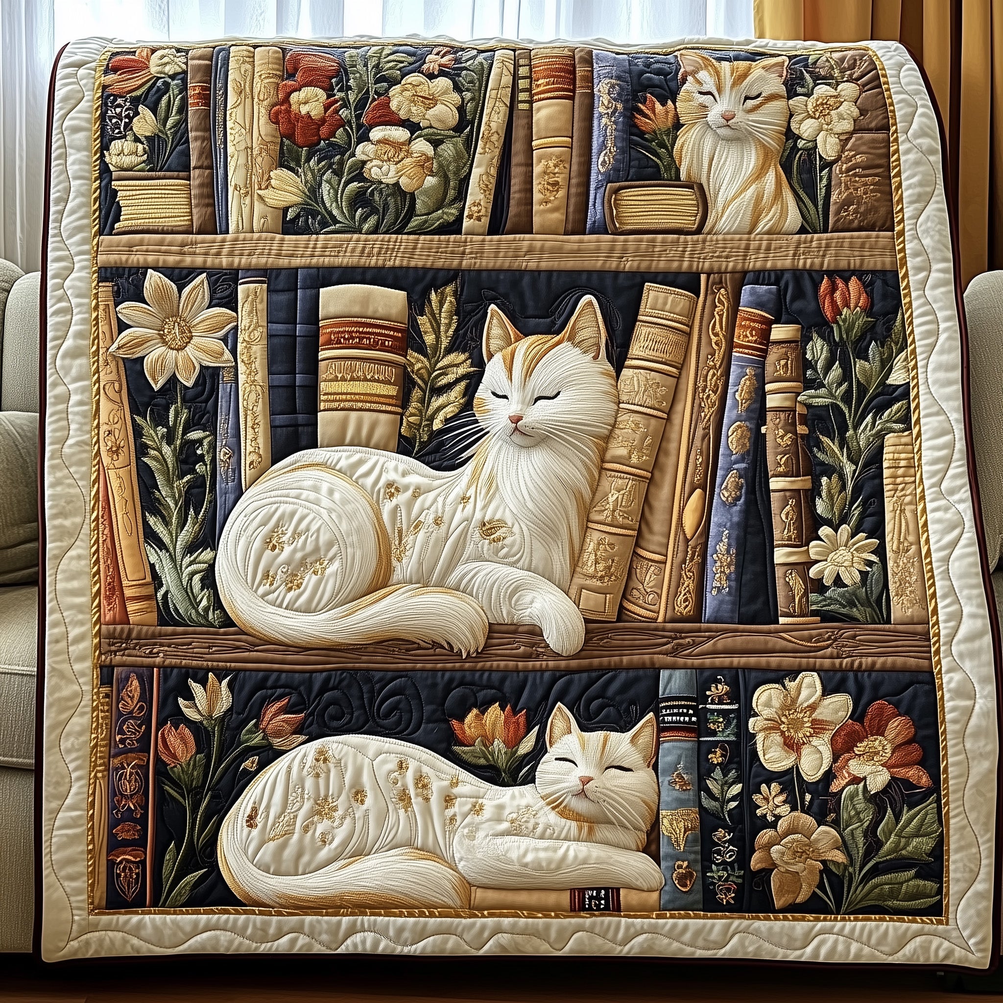 Cozy Catnap Quilted Blanket Merchandise Throw BlanketCat Gifts For Her
